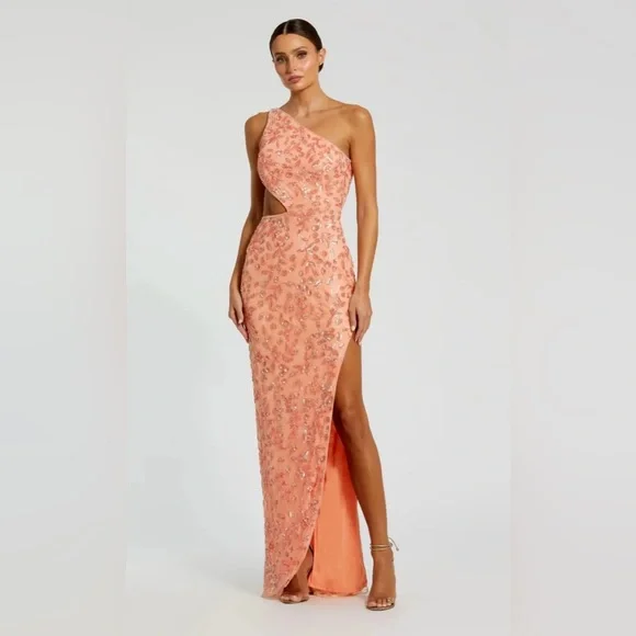 NWT MAC DUGGAL SZ 6 PEACH One Shoulder Embellished Gown #6084 - Picture 2 of 10